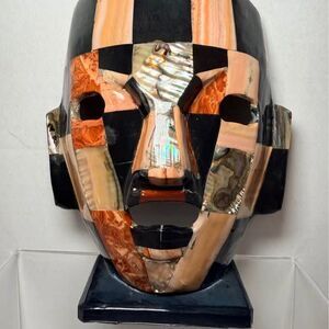 VTG Mosaic Aztec Mayan Death Burial Mask 8.5" Abalone Semi-Precious Stones